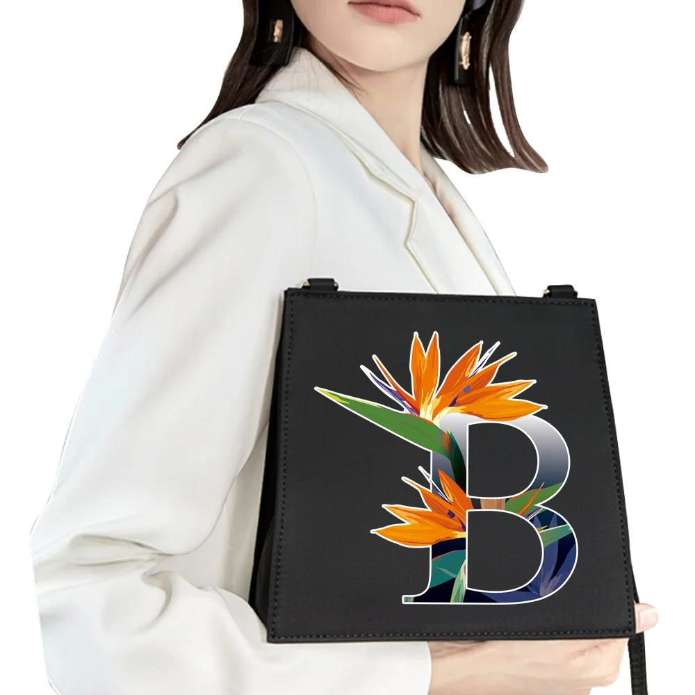 Sweet Style Shoulder Bag Initial Letter Print Tote Bag