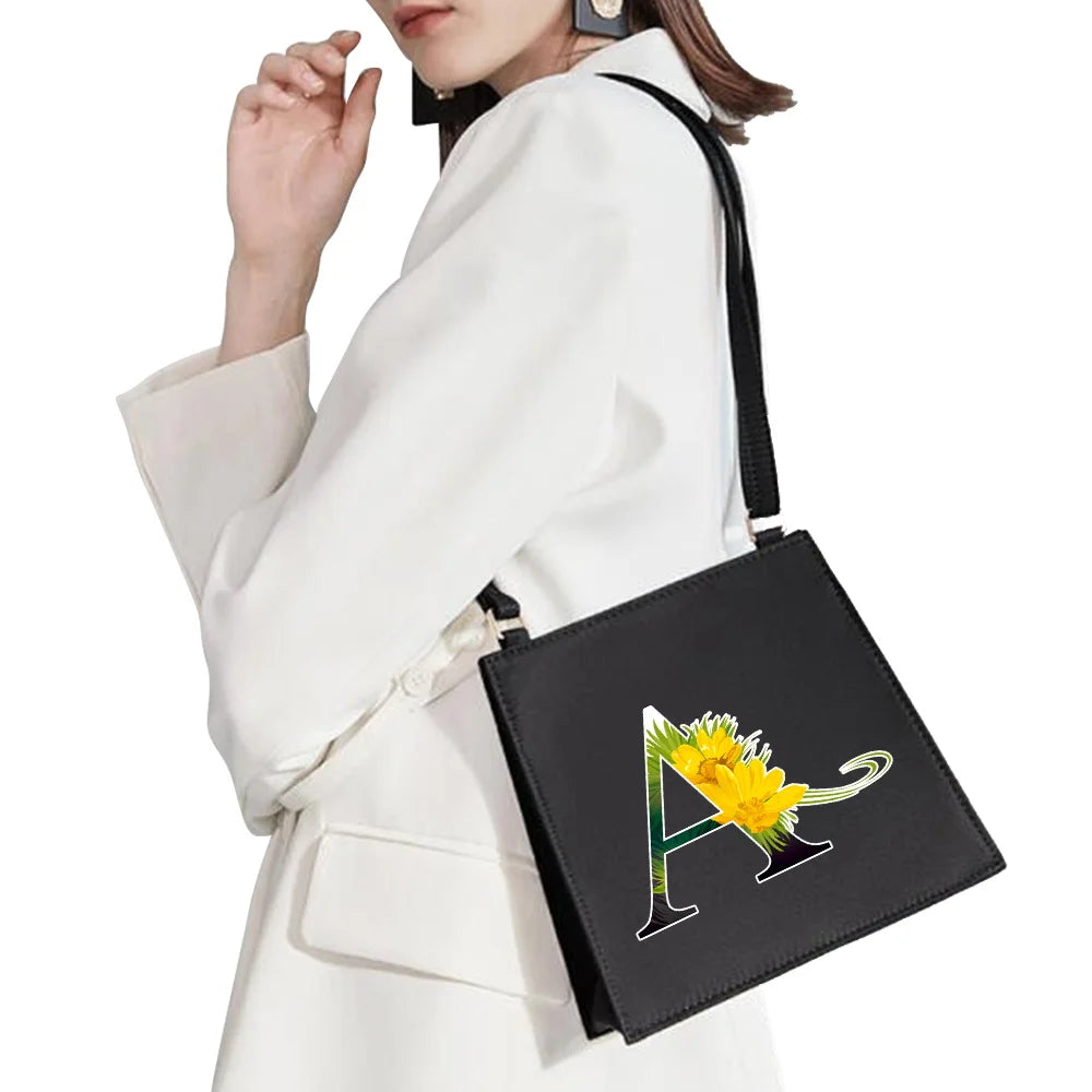 Sweet Style Shoulder Bag Initial Letter Print Tote Bag