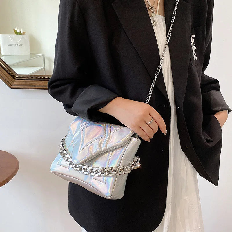Green Silver Evening Clutch Chain Crossbody Bag Lady Envelope Sling Wallet