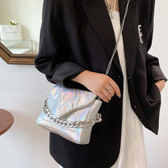 Green Silver Evening Clutch Chain Crossbody Bag Lady Envelope Sling Wallet
