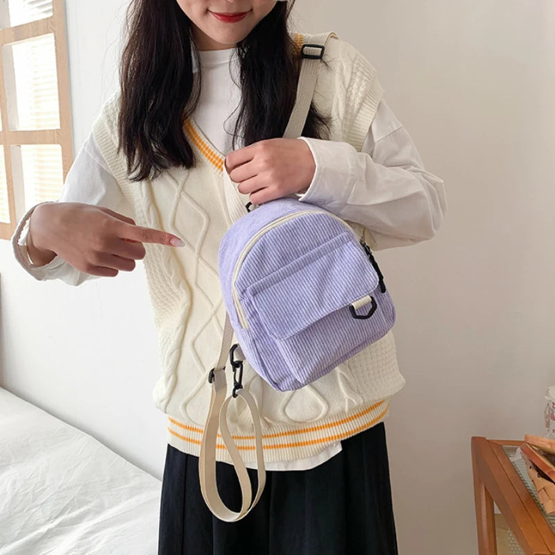 Women's Corduroy Mini Backpack - Trendy and Stylish Bag for Everyday Use