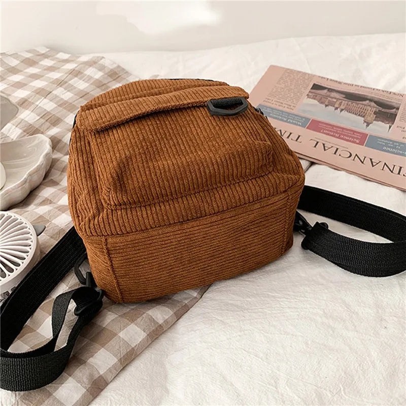 Women's Corduroy Mini Backpack - Casual Student Bookbags