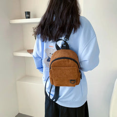 Corduroy Mini Backpack Solid Color Small Student Bookbag