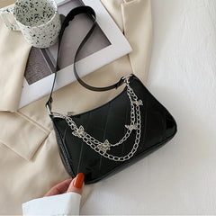 Women PU Leather Small Shoulder Underarm Bag Vintage Butterfly Chain Mini Purse