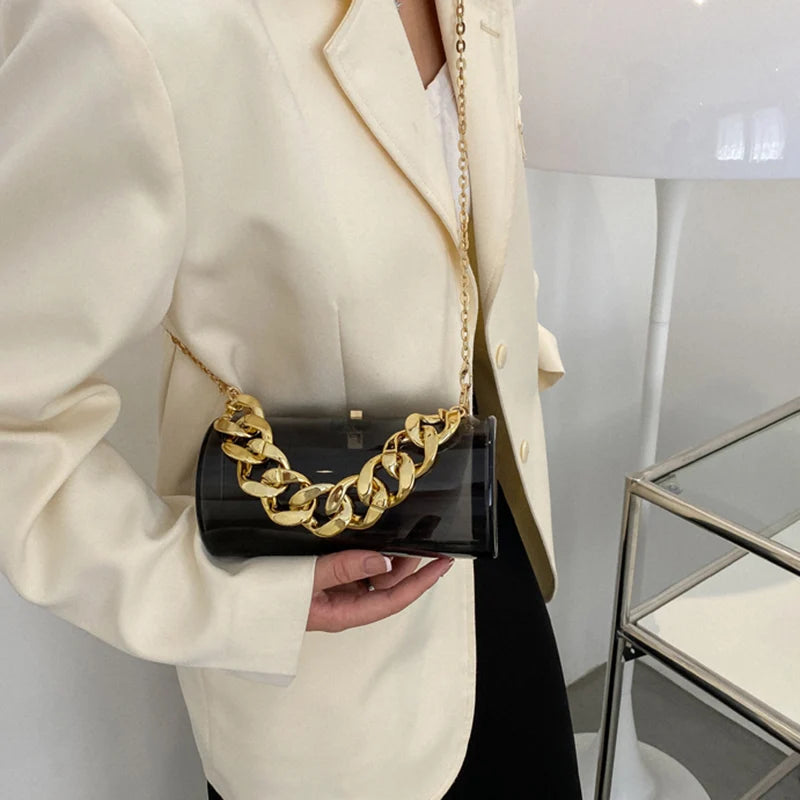 Yellow PVC Box Bag Chain Shoulder Small Totes Dinner Makeup Clutch
