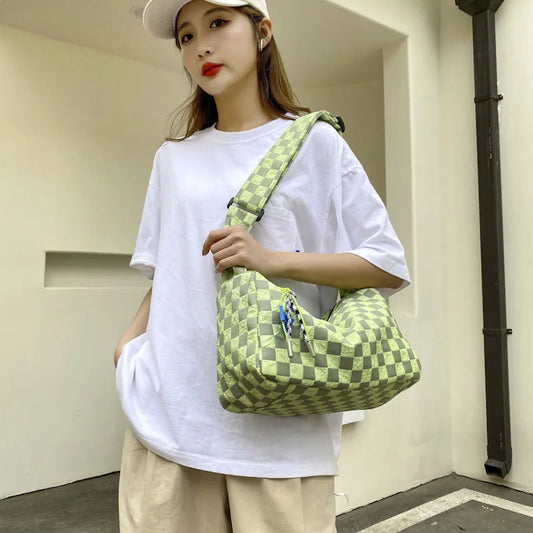 Women Plaid Checkerboard Messenger Bags Ladies Shoulder Crossbody Bag