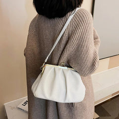 Women Pleated Shell Clip Crossbody Bag Soft PU Leather Handbag Shoulder Bag