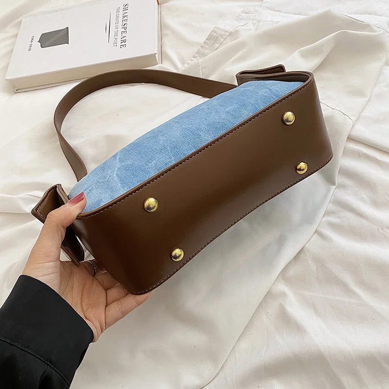 Women PU Leather Handbag Large Capacity Denim Shoulder Bags Zipper Clutch