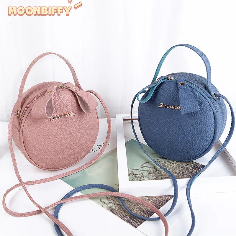 Leather Women's Crossbody Messenger Bag Round Handbag