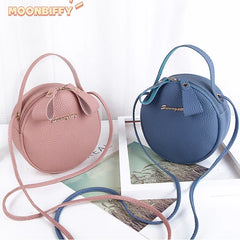 Leather Women's Crossbody Messenger Bag Round Handbag