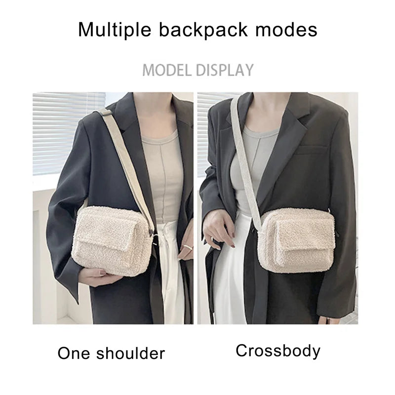 Lamb Wool Plush Crossbody Bag for Travel Birthday Present