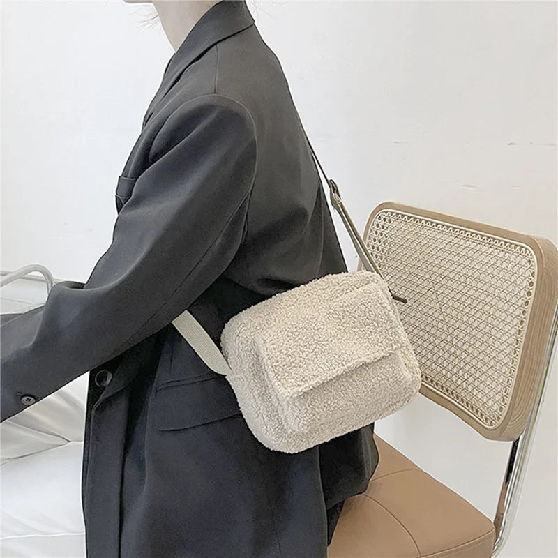 Lamb Wool Plush Crossbody Bag for Travel Birthday Present