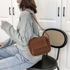 Lamb Wool Plush Crossbody Bag for Travel Birthday Present