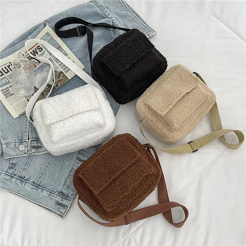 Lamb Wool Plush Crossbody Bag for Travel Birthday Present