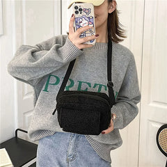 Lamb Wool Plush Crossbody Bag for Travel Birthday Present