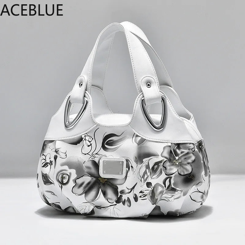 Floral Print Shoulder Bag High Quality Leather Handbag