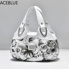 Floral Print Shoulder Bag High Quality Leather Handbag