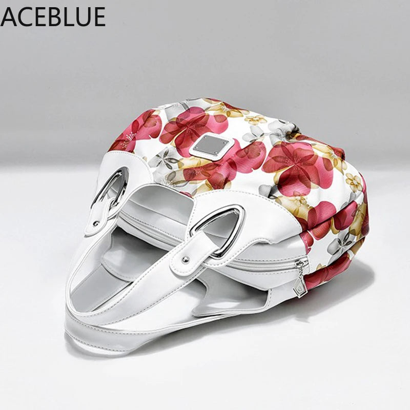 Floral Print Shoulder Bag High Quality Leather Handbag