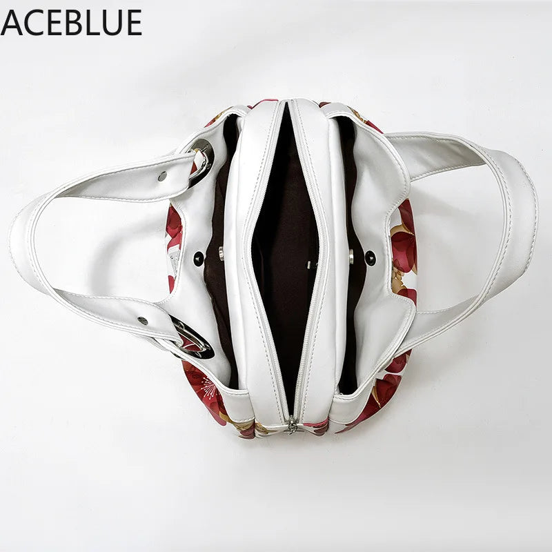 Floral Print Shoulder Bag High Quality Leather Handbag