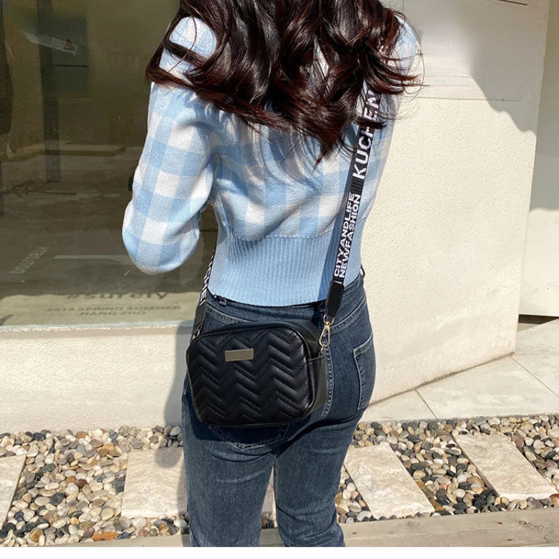 Women Small Messenger Bag Lingge Embroidery Female Shoulder Chain Phone Purse
