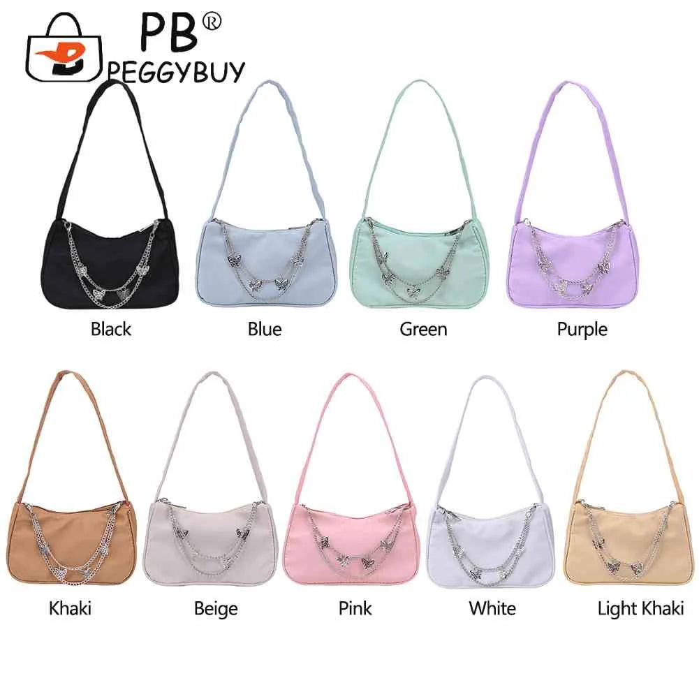 Women Small Shoulder Underarm Bag PU Leather & Nylon Ladies Vintage Butterfly Ch