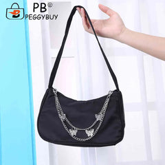 Women Small Shoulder Underarm Bag PU Leather & Nylon Ladies Vintage Butterfly Ch