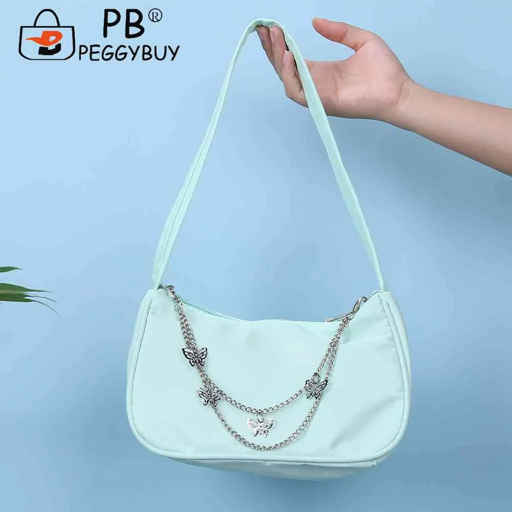 Women Small Shoulder Underarm Bag PU Leather & Nylon Ladies Vintage Butterfly Ch