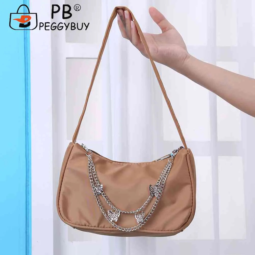 Women Small Shoulder Underarm Bag PU Leather & Nylon Ladies Vintage Butterfly Ch