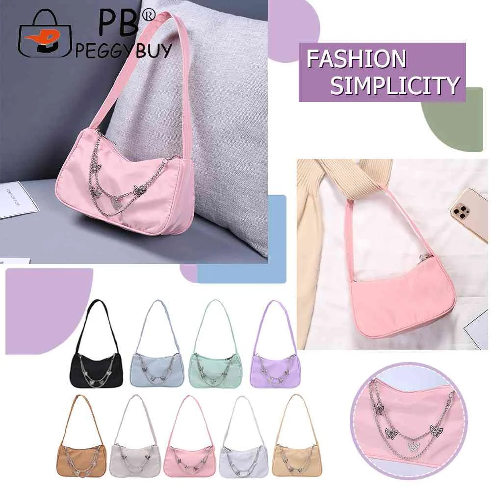 Women Small Shoulder Underarm Bag PU Leather & Nylon Ladies Vintage Butterfly Ch
