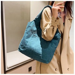 Velvet Canvas Shoulder Bag Large Capacity Tote Bag