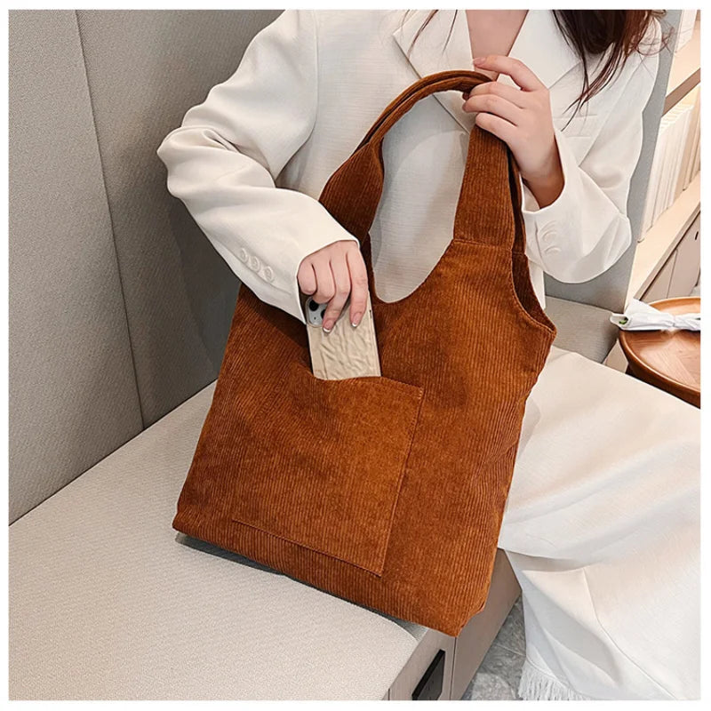 Velvet Canvas Shoulder Bag Large Capacity Tote Bag
