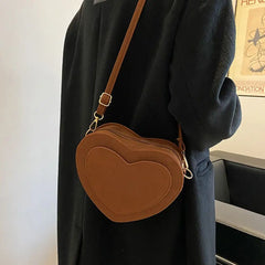 Vintage PU Shoulder Bag Heart Shape Crossbody Small Purse Handbag