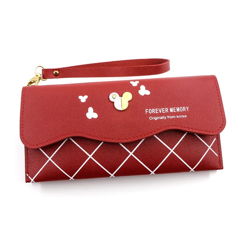 Gray Red Clutch Wallet Soft PU Leather Money Bag