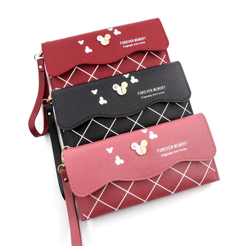 Gray Red Clutch Wallet Soft PU Leather Money Bag