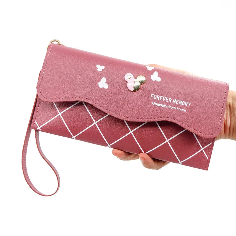 Gray Red Clutch Wallet Soft PU Leather Money Bag