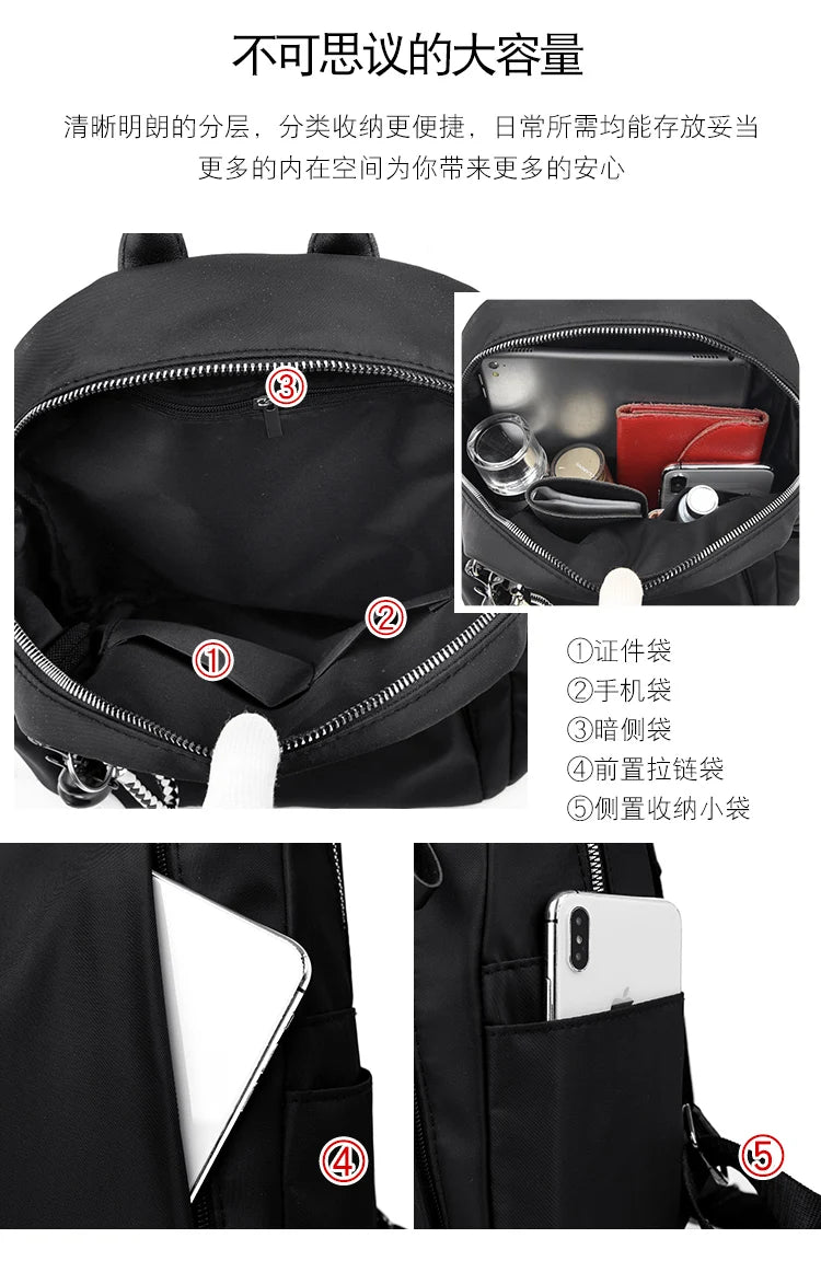 Waterproof Nylon Backpack for Women Large Travel Bagpack
