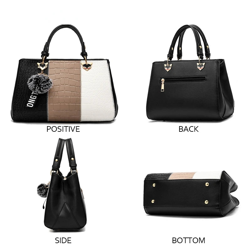 Leather Stitching Women's Tote Bag Casual Messenger Bags