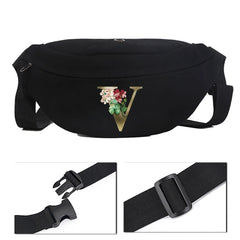 Golden Flower Pattern Canvas Bag Shoulder Chest Waist Messenger Riding Bag