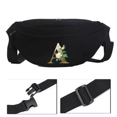 Golden Flower Pattern Canvas Bag Shoulder Chest Waist Messenger Riding Bag