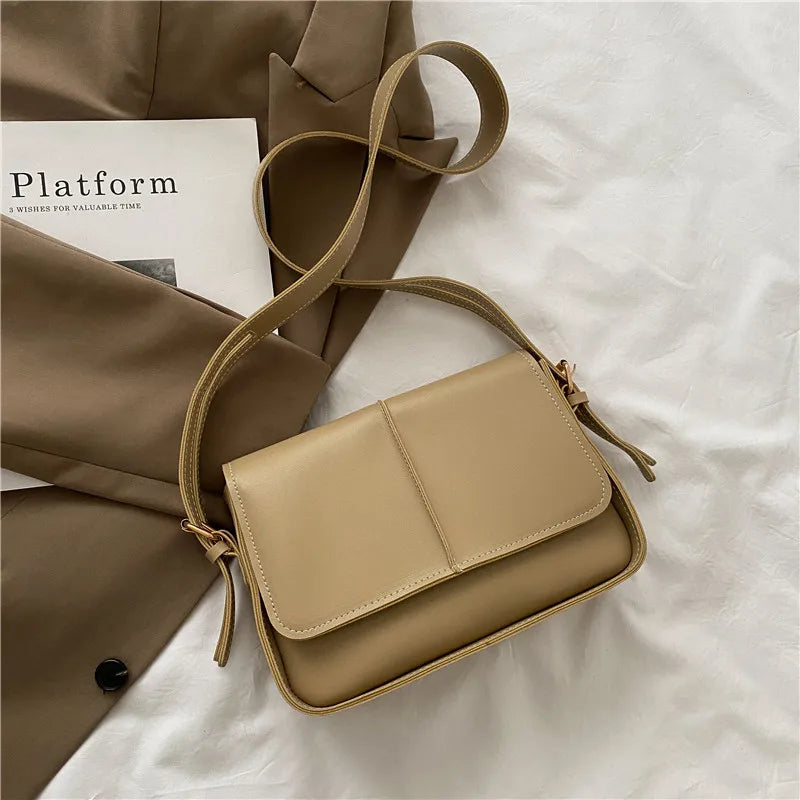 Flap Girls Shoulder Handbags Leather Solid Women Crossbody Bag