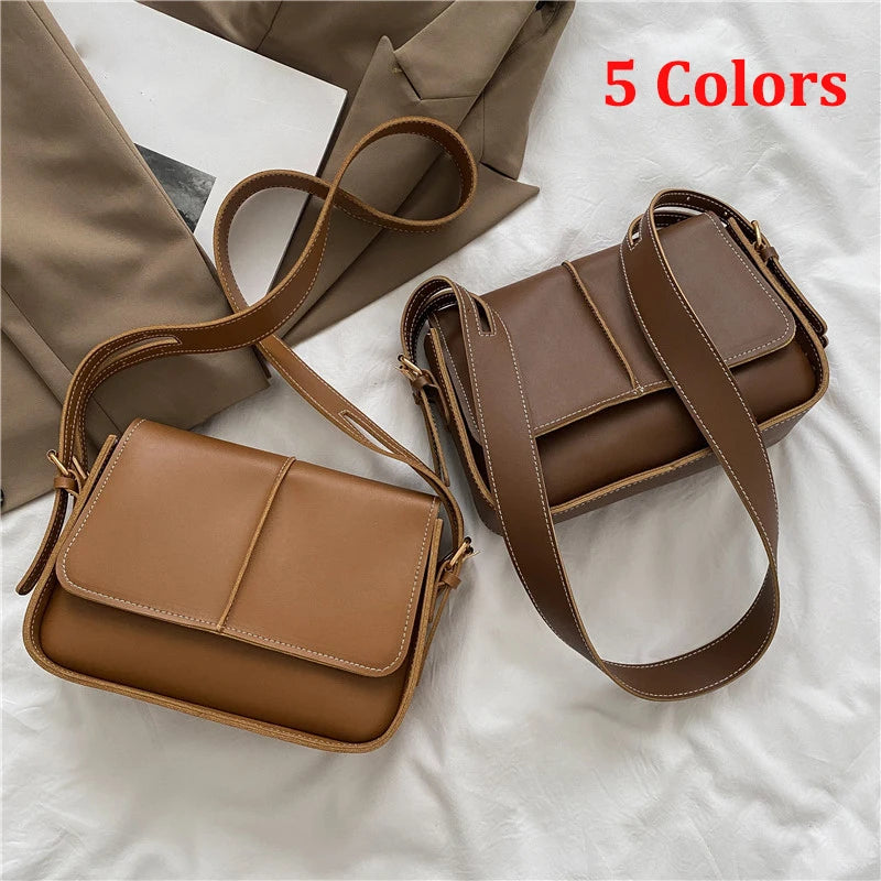 Flap Girls Shoulder Handbags Leather Solid Women Crossbody Bag