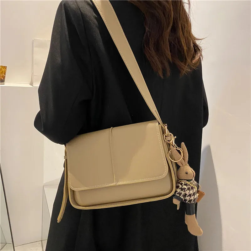 Flap Girls Shoulder Handbags Leather Solid Women Crossbody Bag