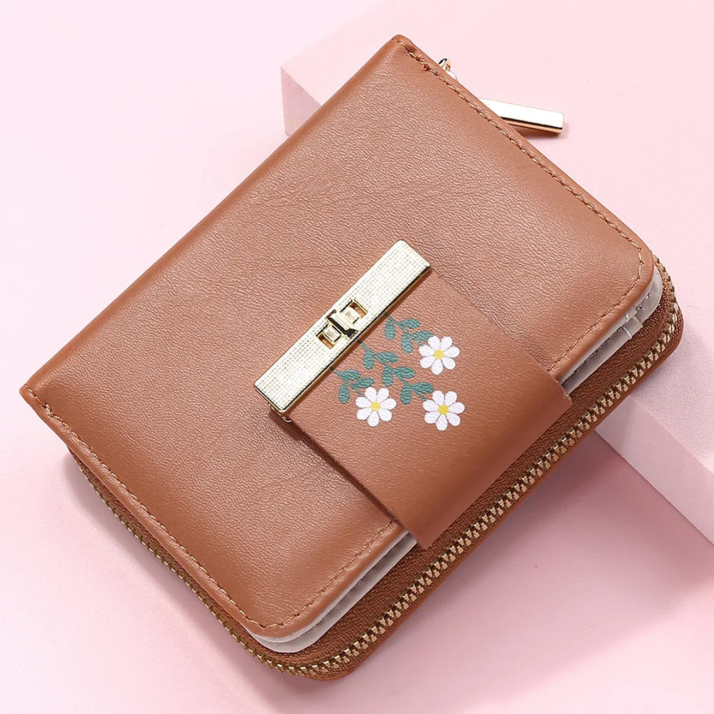 Floral Women Wallet Small Leather Zipper Purses Female Clutch