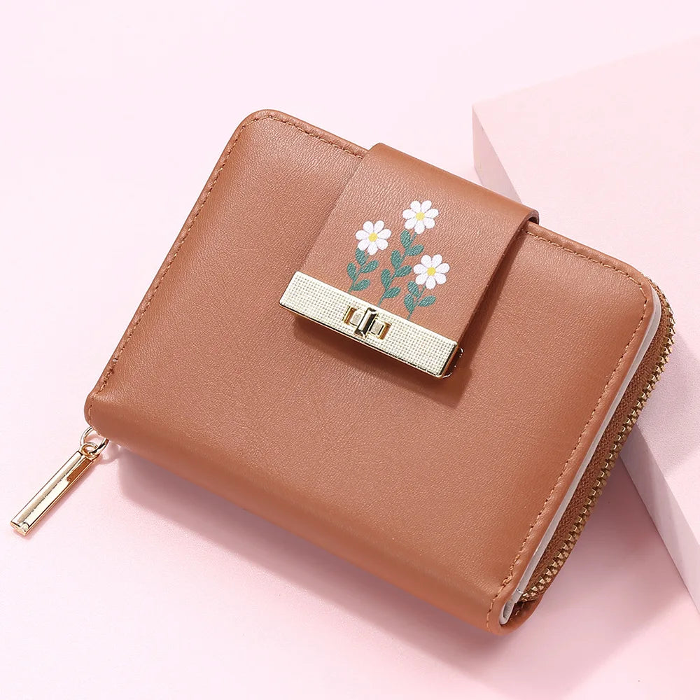 Floral Women Wallet Small Leather Zipper Purses Female Clutch