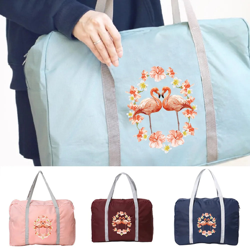 Foldable Duffle Pack Flamingo Pattern Tote Bags