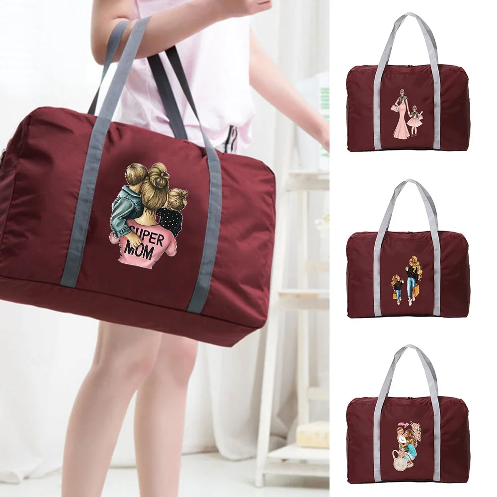 Large Capacity Foldable Travel Bag Unisex Luggage Storage - Mom Print Handbag