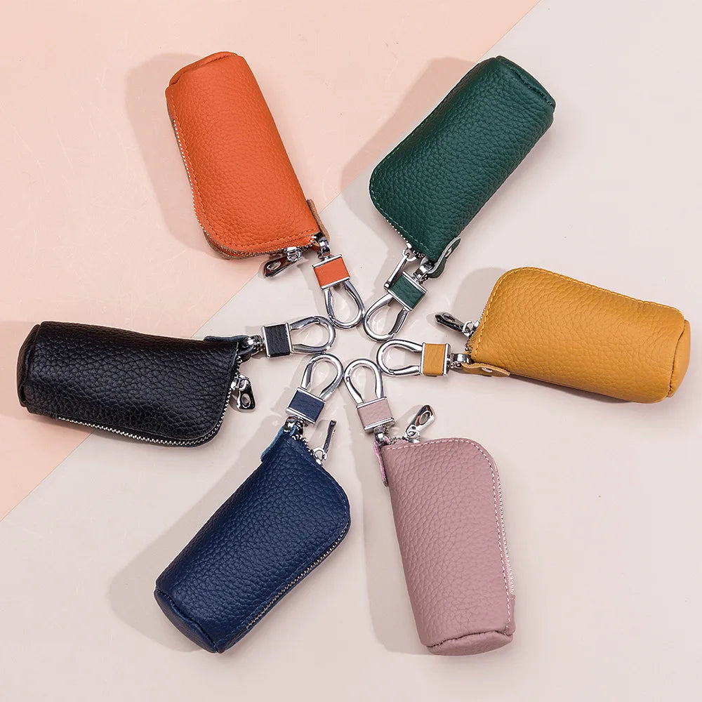Leather Portable Key Bag and Lipstick Bag with Keychain Organizer