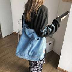 Girl Cowboy Canvas Shoulder Bag Soft Denim Large Capacity