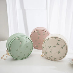 Girl's Round PU Leather Shoulder Crossbody Bag with Embroidery
