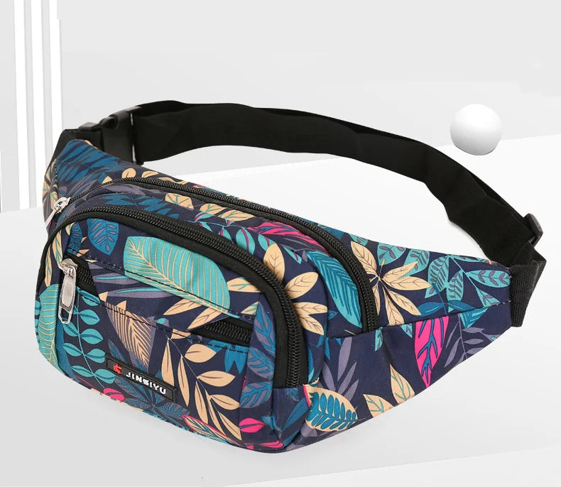 Leaf Printed Waist Bag Large Capacity Fanny Pack Canvas